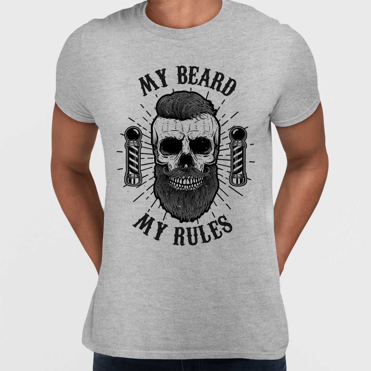 My Beard My Rules Cool Hipster Skull Mens Black White & Grey T-shirt - Kuzi Tees