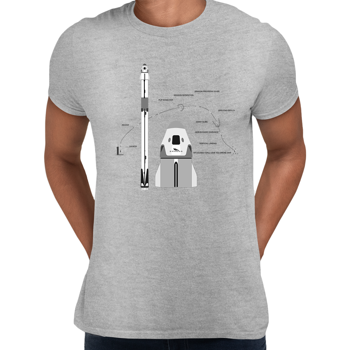 NASA SpaceX Falcon 9 Dragon Launch & Land - Black T-shirt for Space Geeks 2020 - Kuzi Tees