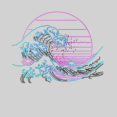 Japan art The Great Wave off Kanagawa Retro Neon Cyberpunk Crew Neck Typography Unisex T-shirt - Kuzi Tees
