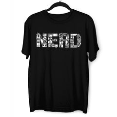 NERD typography tee including goodies and gadgets icon Art T-shirt - Kuzi Tees