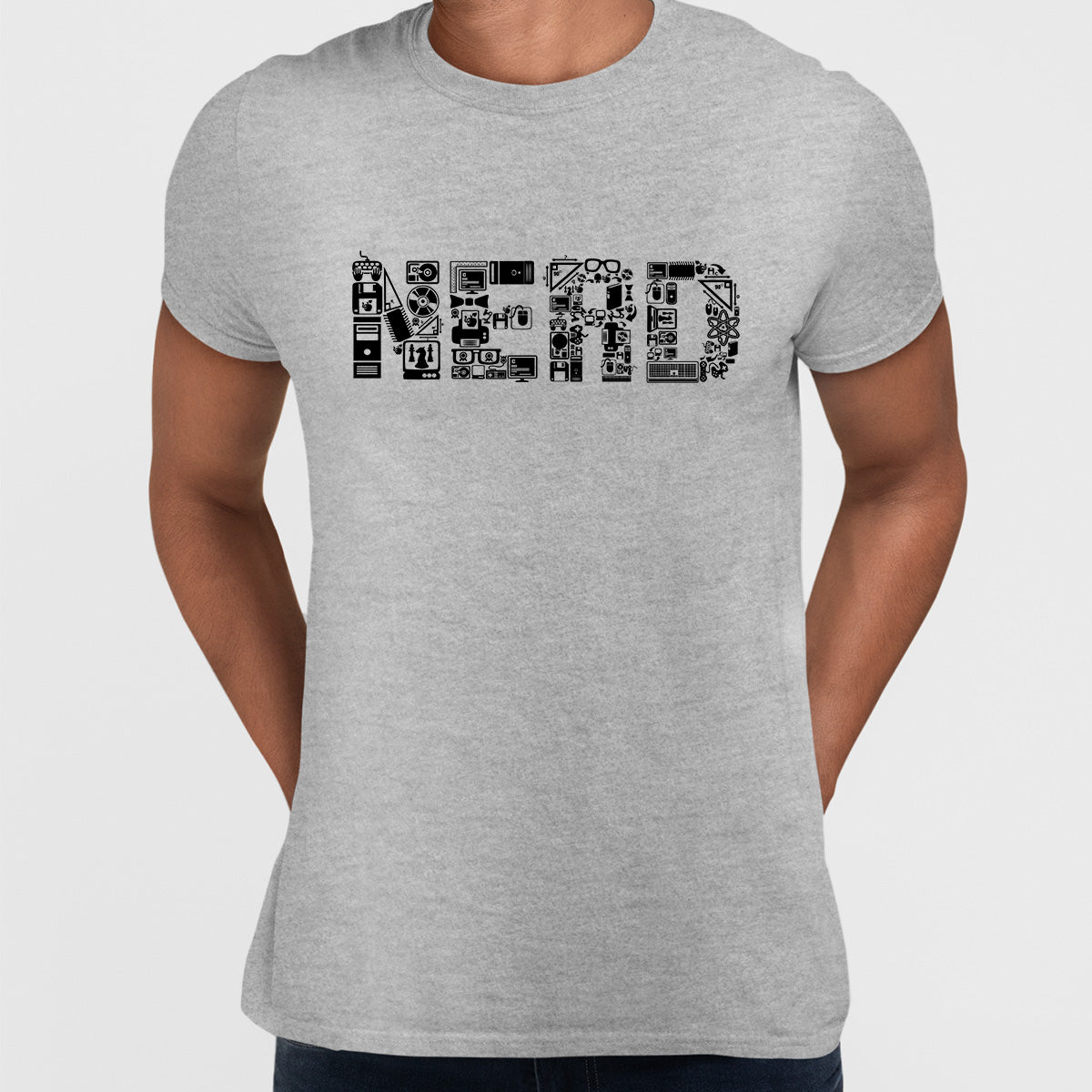 NERD typography tee including goodies and gadgets icon Art T-shirt - Kuzi Tees