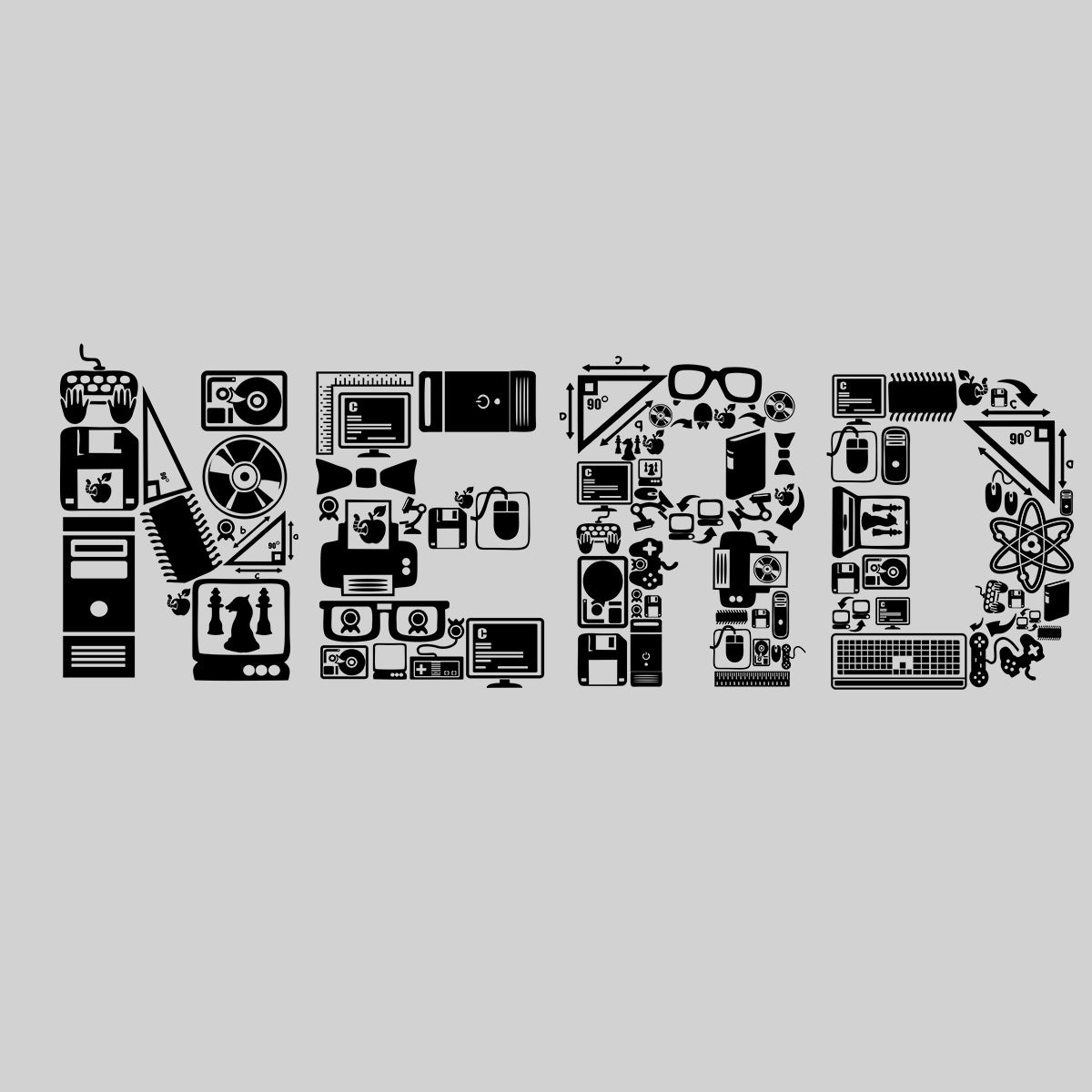 NERD typography tee including goodies and gadgets icon Art T-shirt - Kuzi Tees