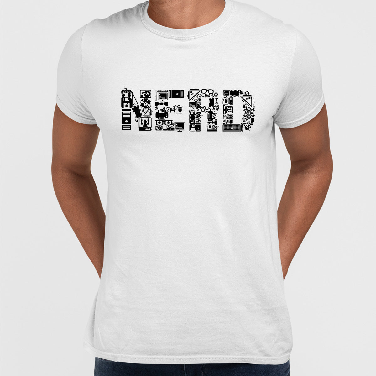 NERD typography tee including goodies and gadgets icon Art T-shirt - Kuzi Tees