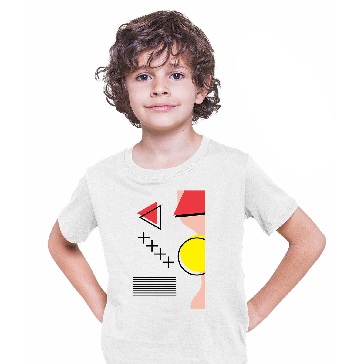 Shapes Retro Nostalgia Tee Colorful Art Print T-Shirt 90 Design Short Funny T-shirt for Kids - Kuzi Tees