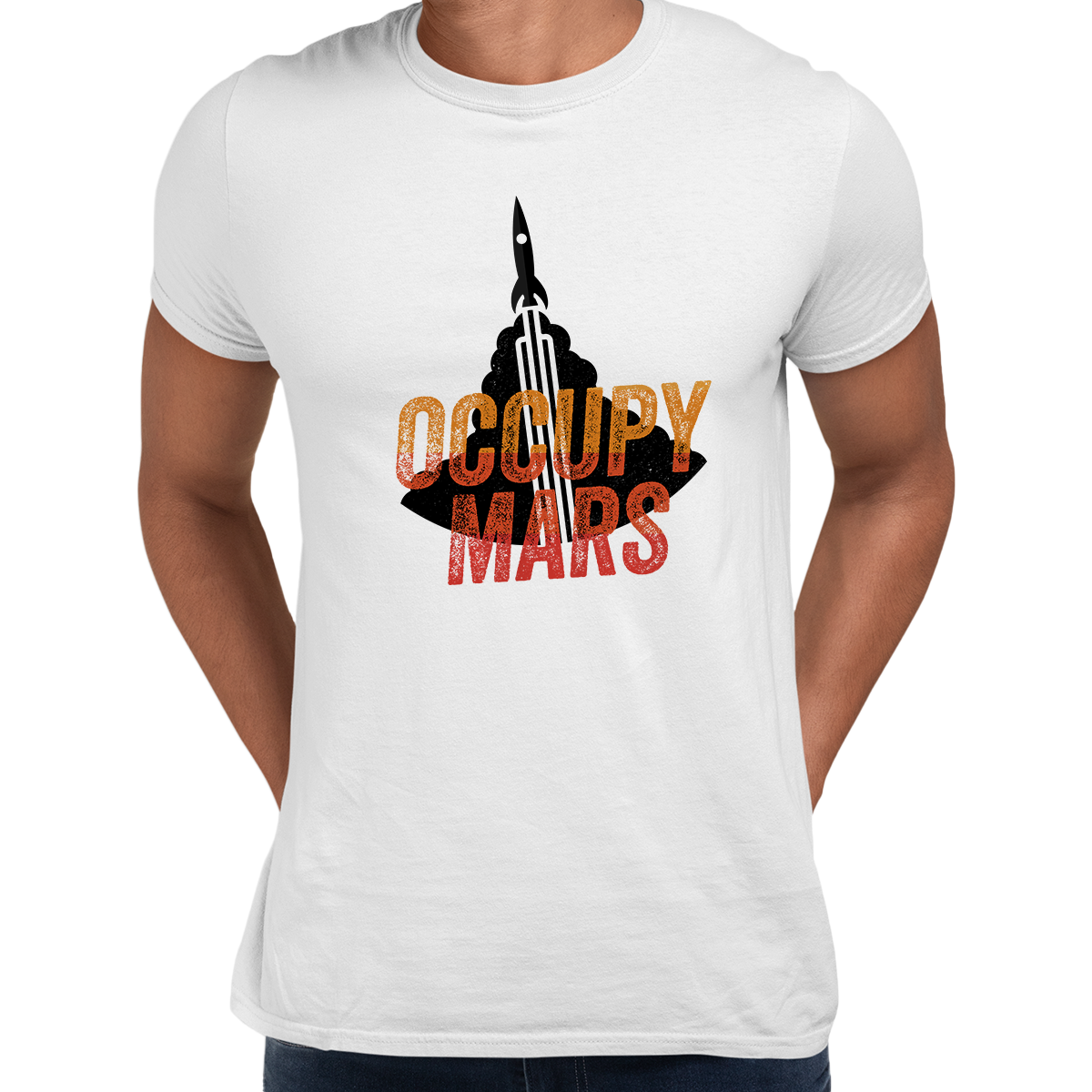 Occupy Mars Space Nasa Project SpaceX Rocket Stars Crew Neck T Shirt - Kuzi Tees