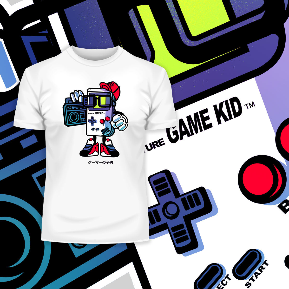 Old School Nintendo Game Kid T-Shirt Nostalgia 80's Shirt White Black & Grey Tee - Kuzi Tees