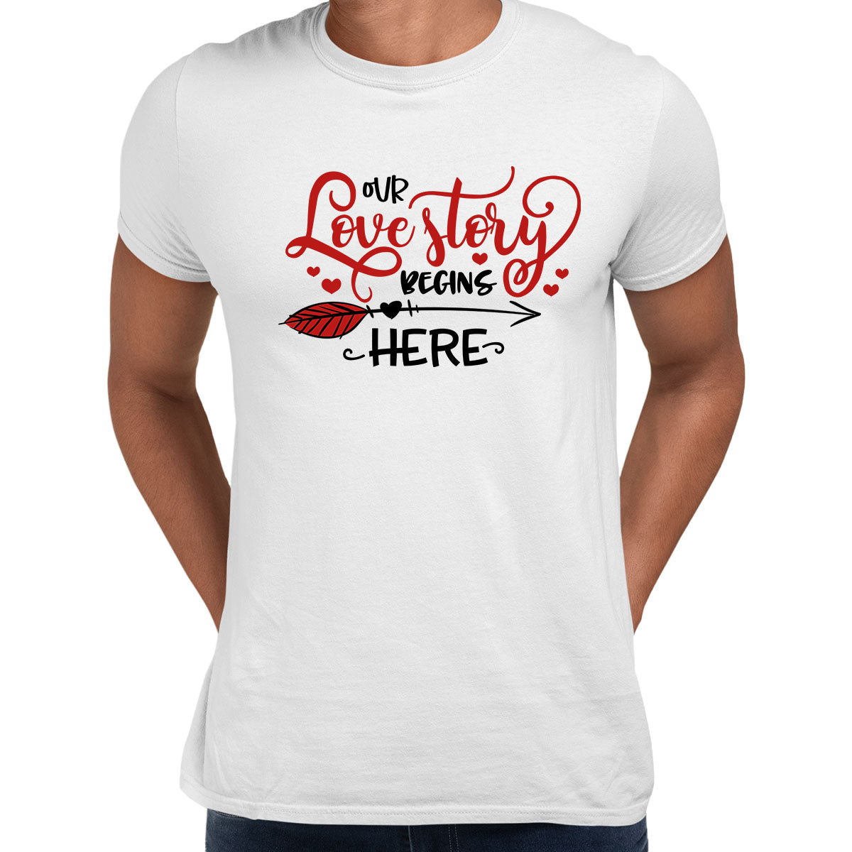 Our love story begins here Valentines Love T-shirt for men Unisex T-Shirt - Kuzi Tees