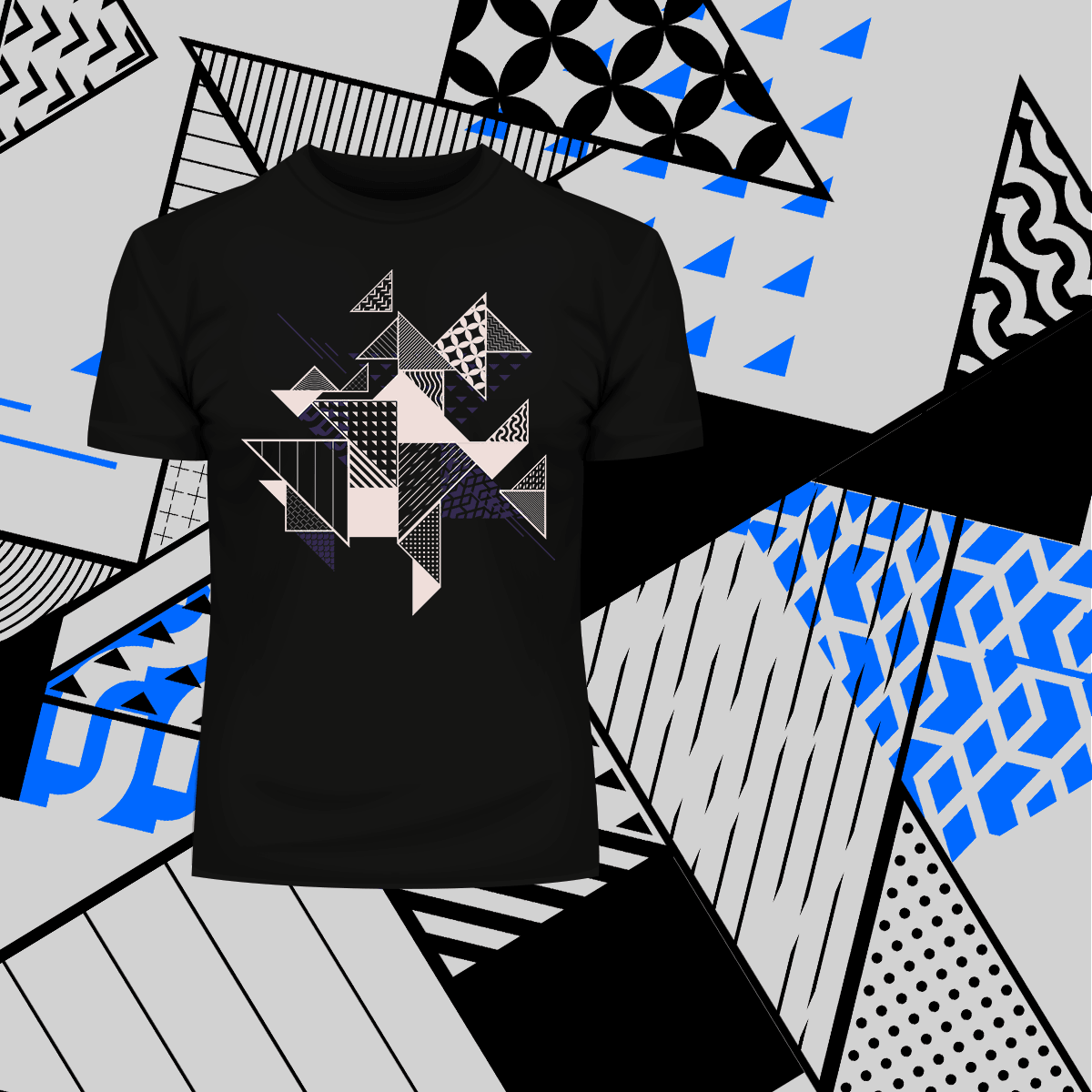 Abstract Flat Art Background With Geometric Elements Crew Neck  Tee - Kuzi Tees