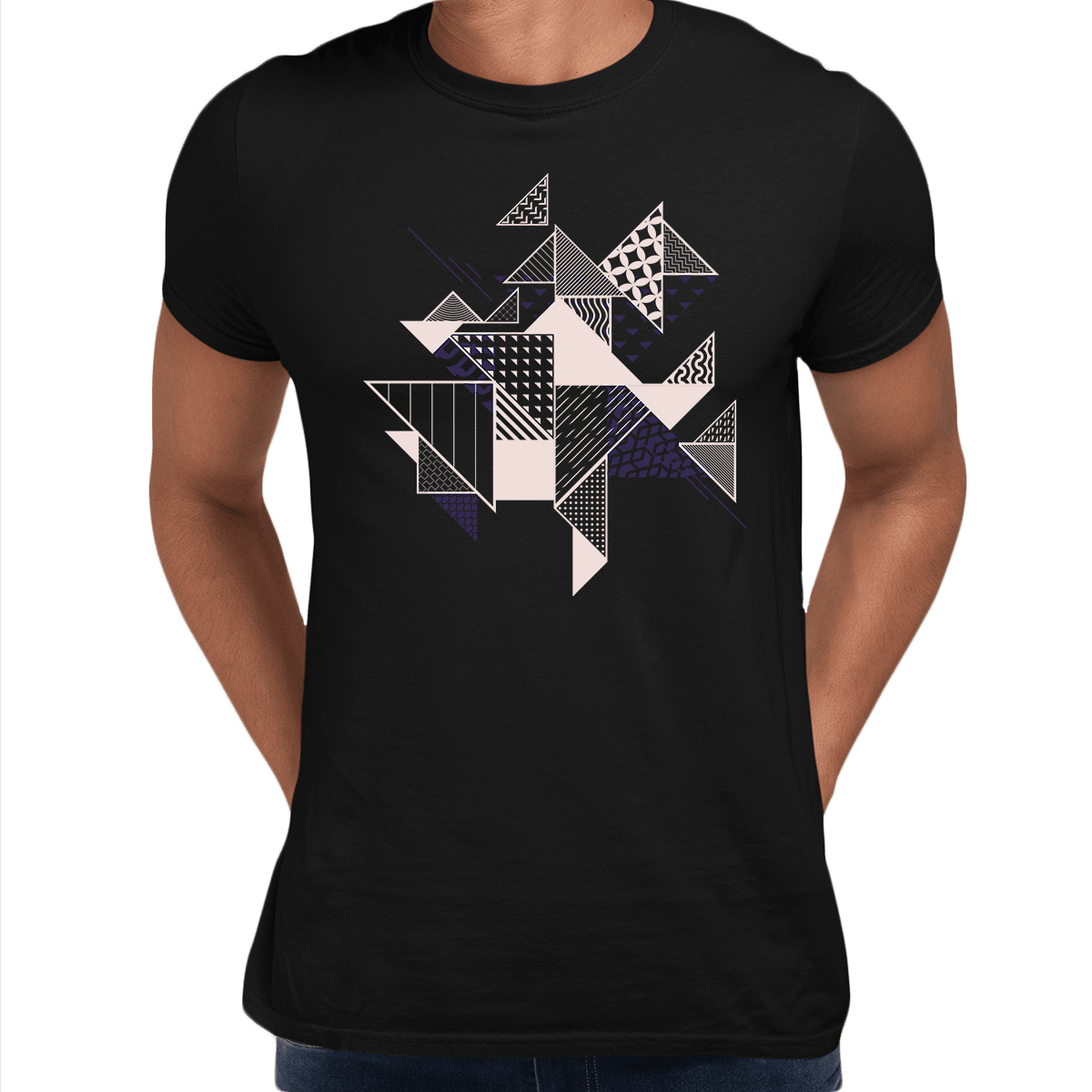 Abstract Flat Art Background With Geometric Elements Crew Neck  Tee - Kuzi Tees