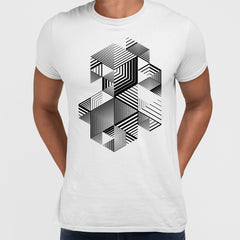 Linear striped abstract 3D dimensional retro style graphic element T-shirt with cubes Two - Kuzi Tees