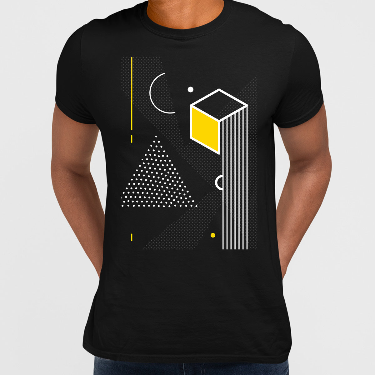 Retro Nemphis Geometric Elements Yellow & Black Abstract T-shirt - Kuzi Tees