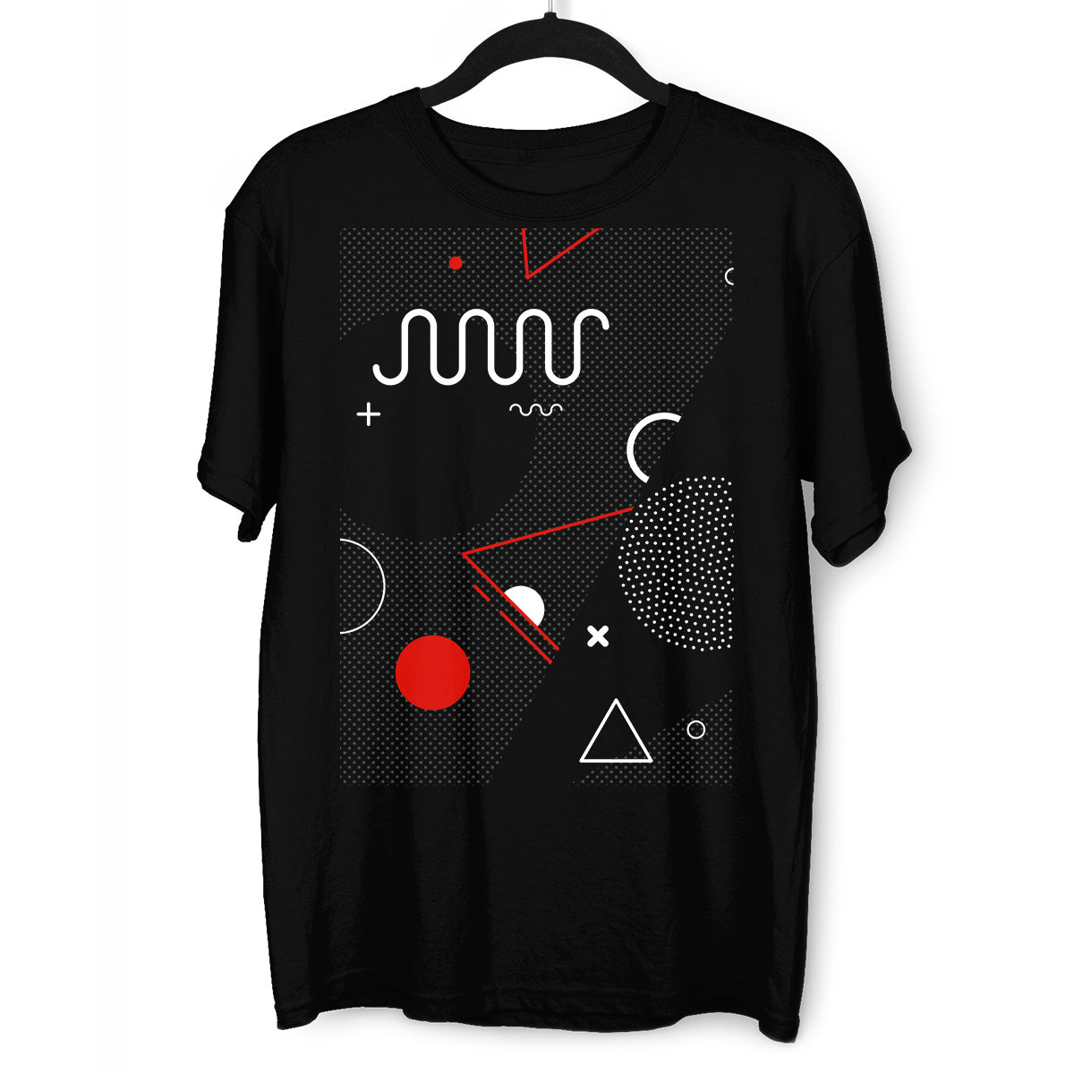 Retro Nemphis Geometric Shape Elements Red & Black Abstract T-shirt - Kuzi Tees