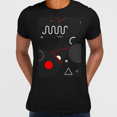 Retro Nemphis Geometric Shape Elements Red & Black Abstract T-shirt - Kuzi Tees