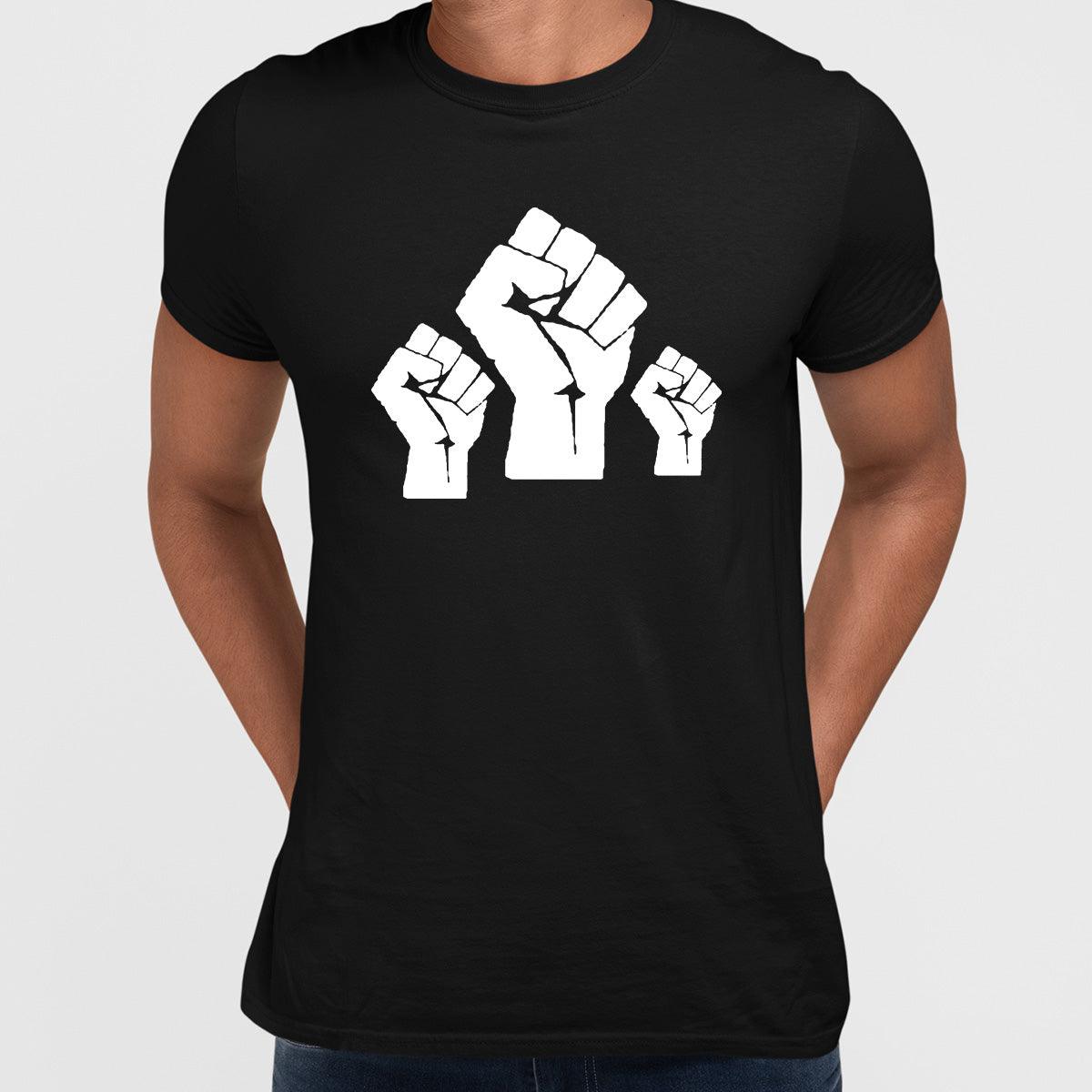 Black Lives Matter Take Action Three Palms Black, White & Grey T-Shirt - Kuzi Tees