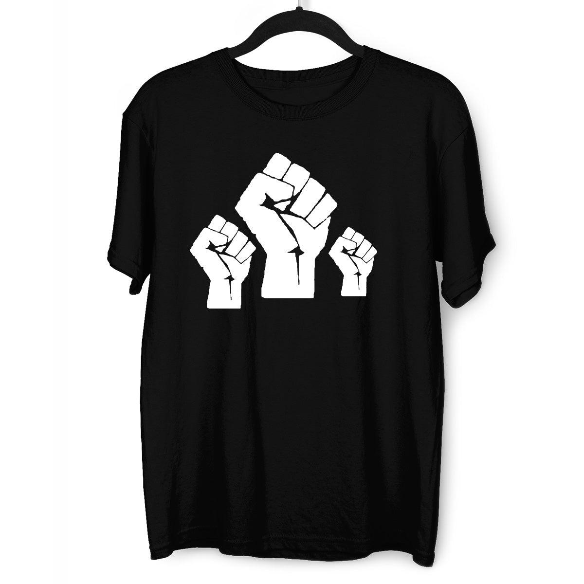 Black Lives Matter Take Action Three Palms Black, White & Grey T-Shirt - Kuzi Tees