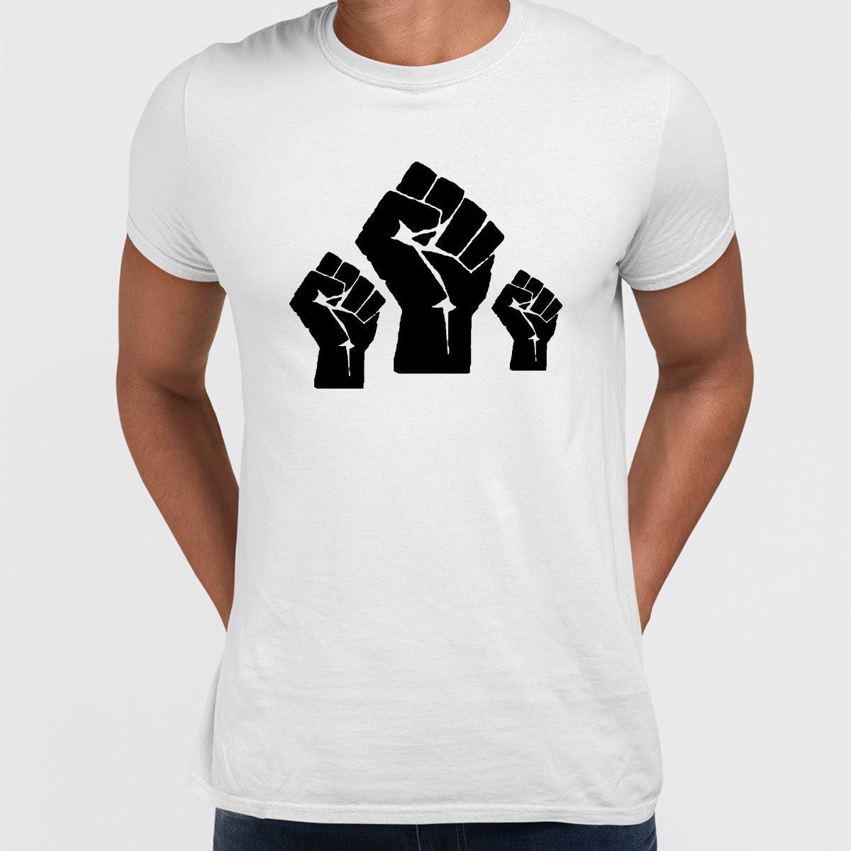 Black Lives Matter Take Action Three Palms Black, White & Grey T-Shirt - Kuzi Tees