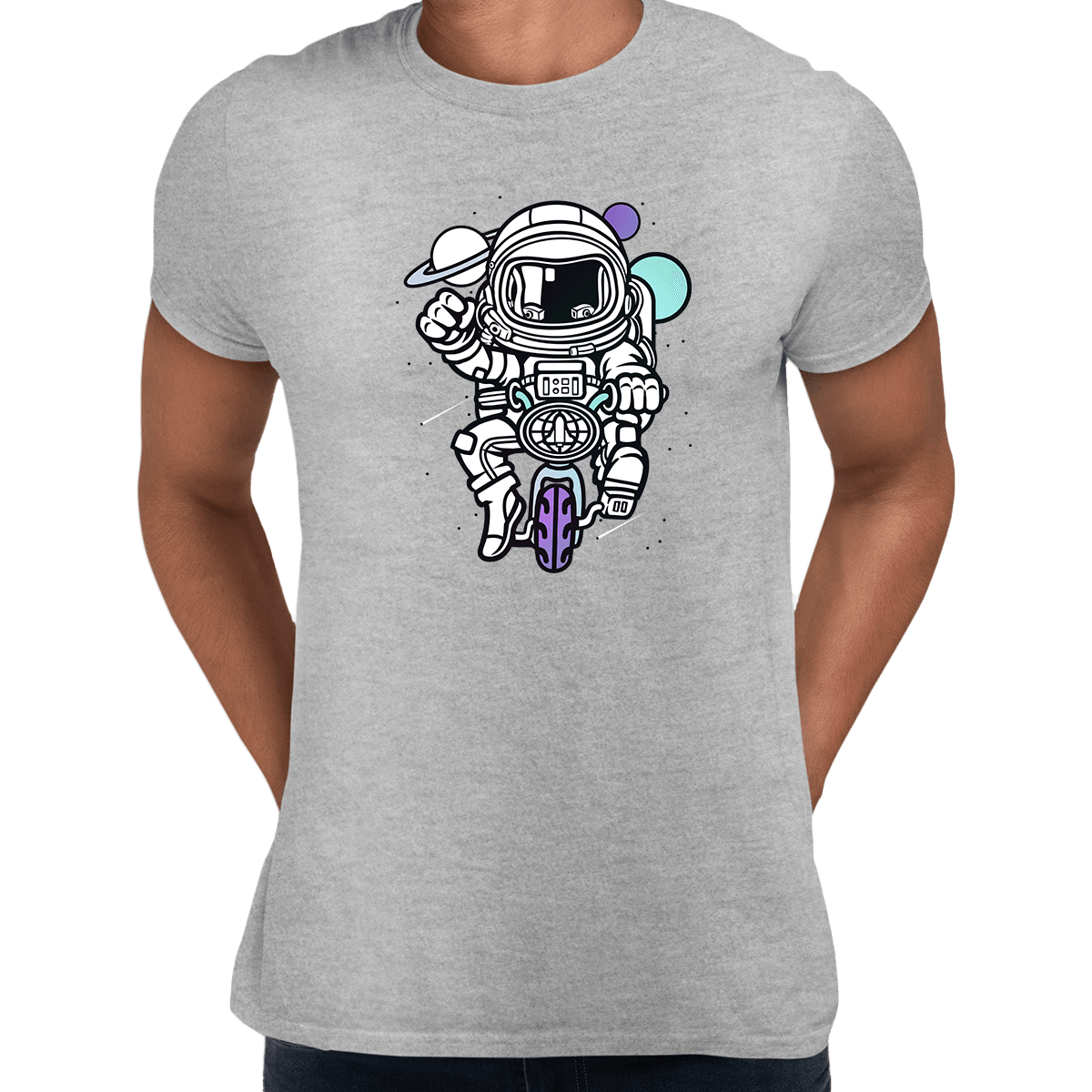 Astronaut on the bike in the Space Amazing Retro Vintage Crew Neck T-shirt & Tank Top - Kuzi Tees