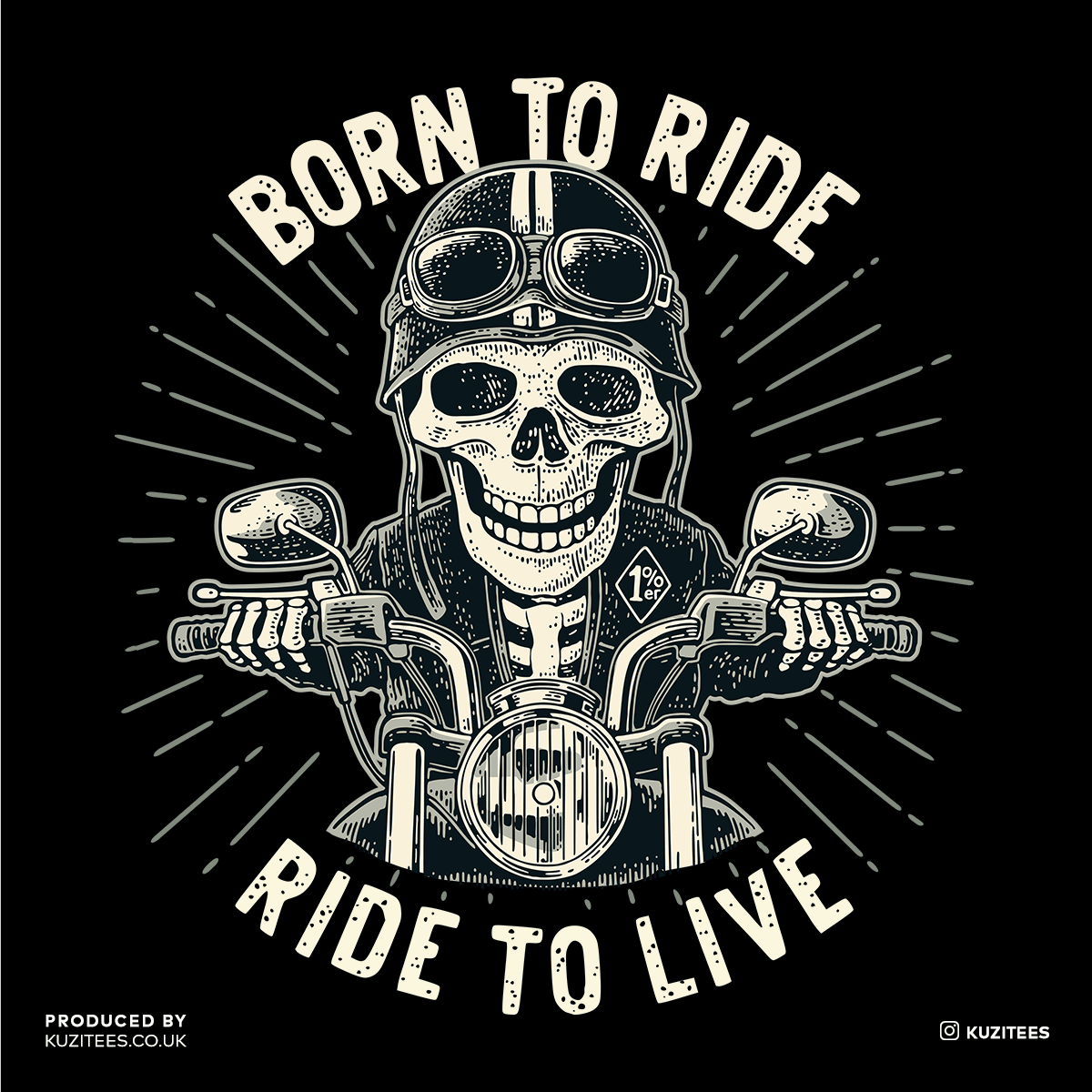 Day of the Dead Dia de los Muertos Mexican skeleton on a bike Born to ride - Kuzi Tees