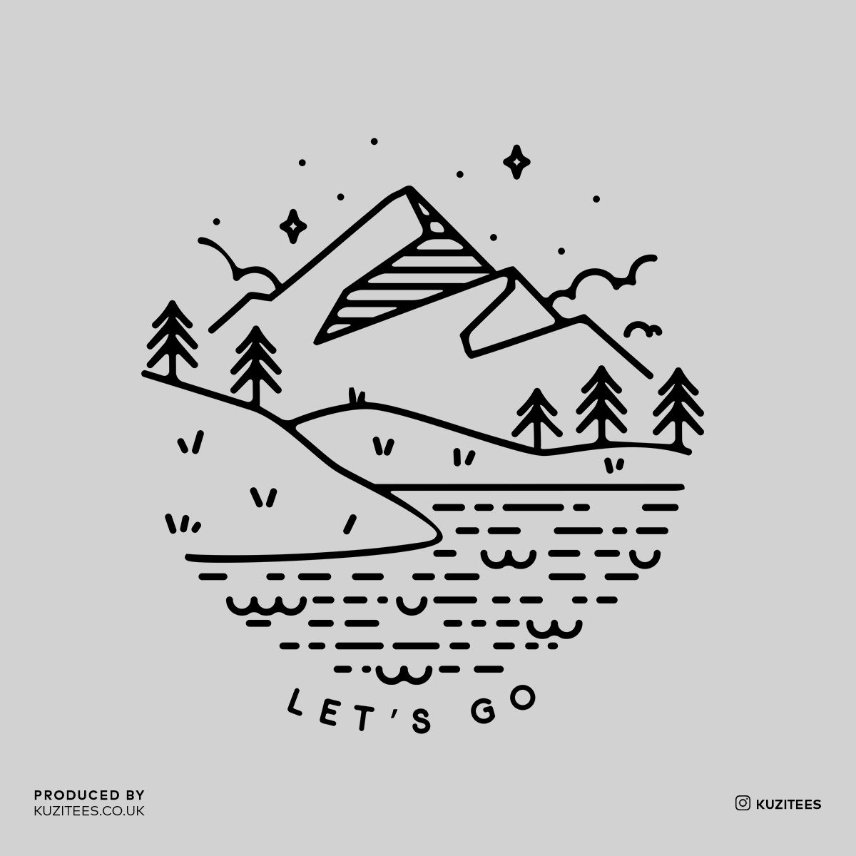 Lets go Great Outdoors Mountains Rivers Minimal Design - Kuzi Tees
