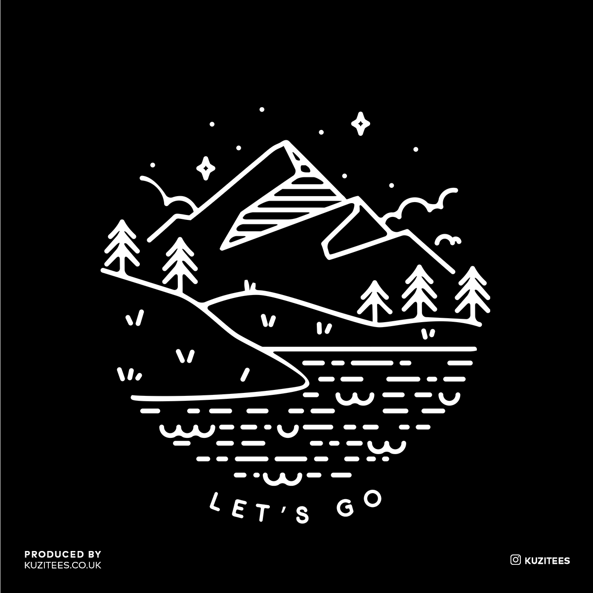 Lets go Great Outdoors Mountains Rivers Minimal Design - Kuzi Tees