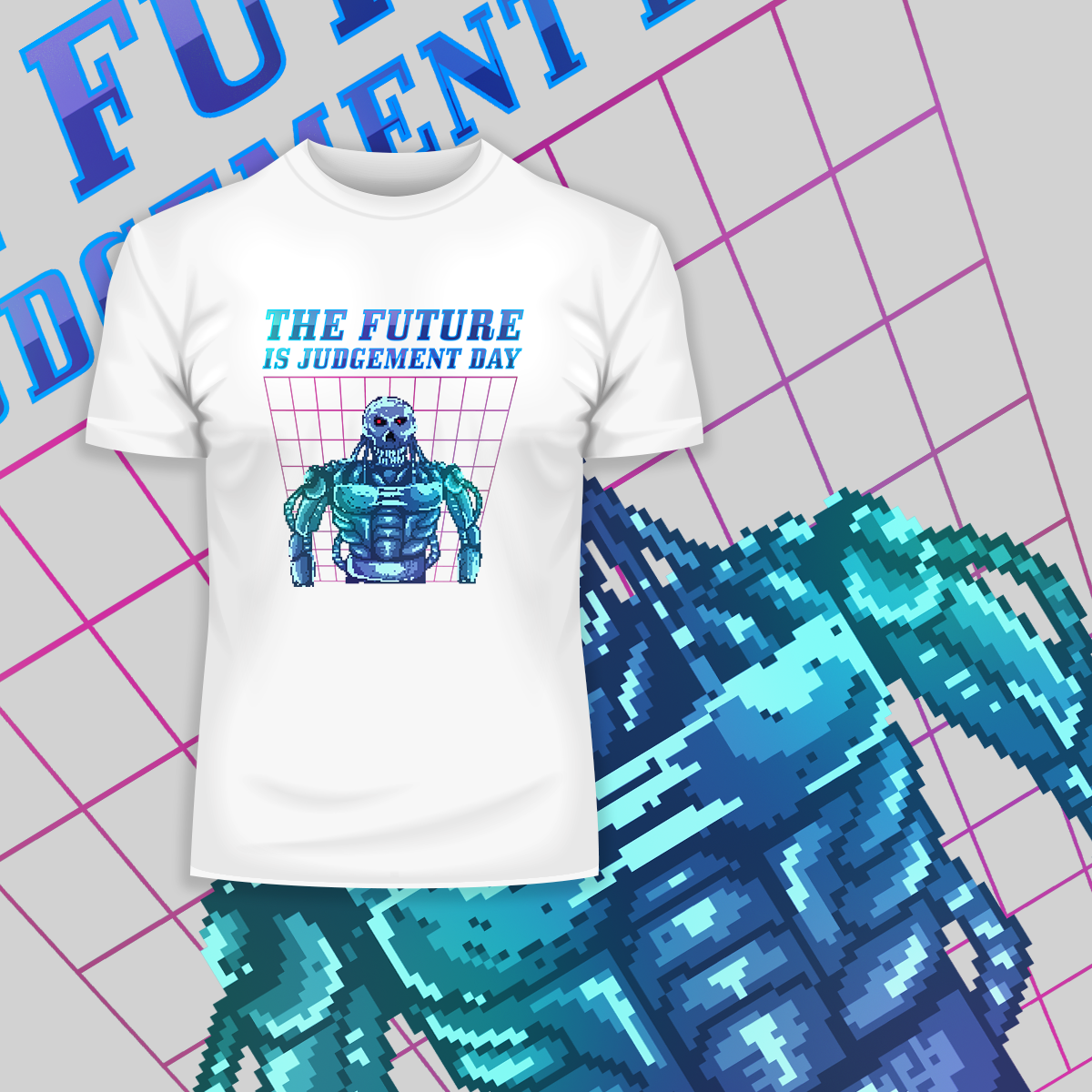 Retro The Future Is Judgement Day Pixel Art T-Shirt - Kuzi Tees