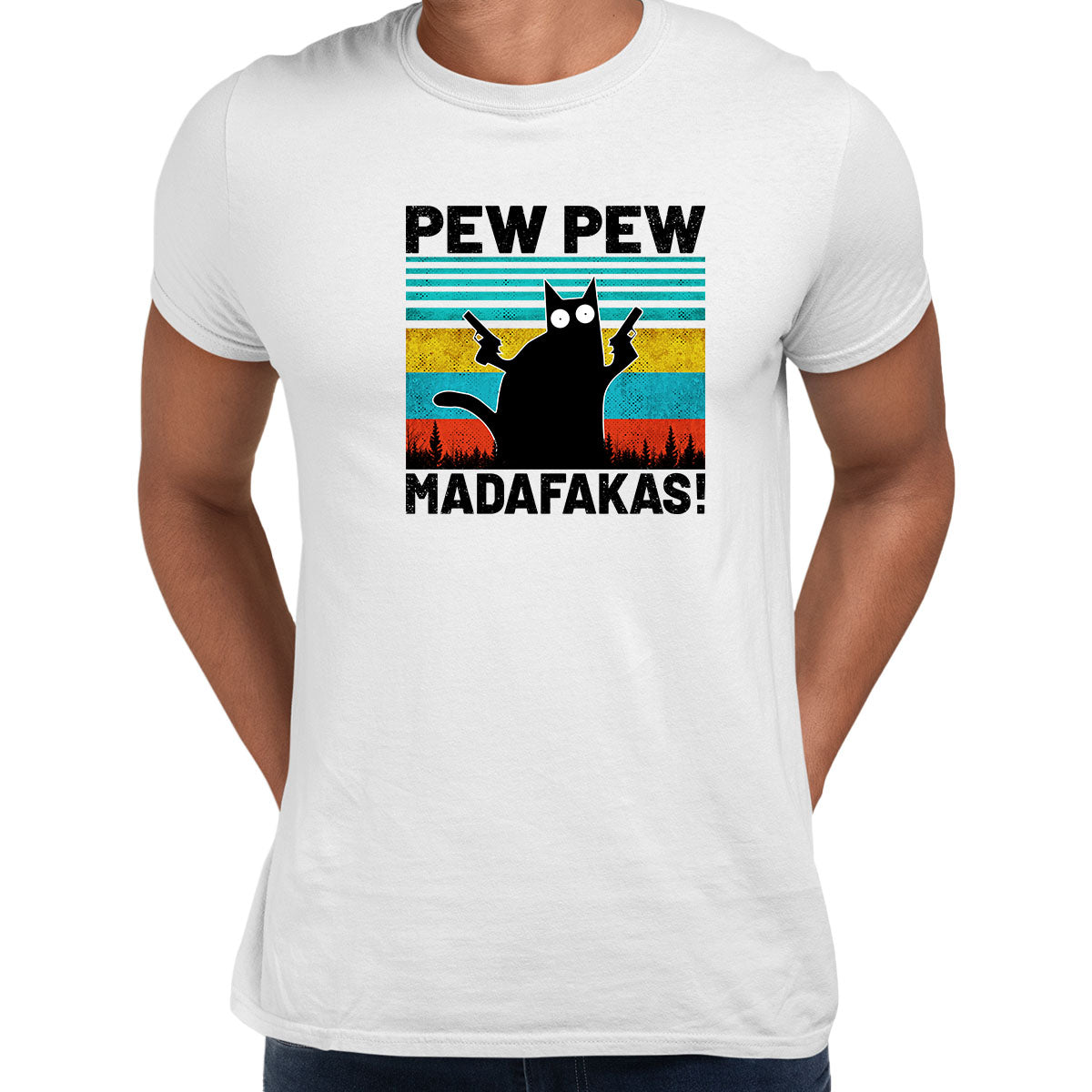 PEW PEW MAD... Vintage Funny T-Shirt Cat Retro Kitten Xmas Gift Unisex T-Shirt - Kuzi Tees