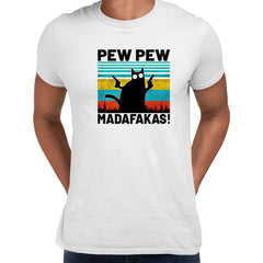 PEW PEW MAD... Vintage Funny T-Shirt Cat Retro Kitten Xmas Gift Unisex T-Shirt - Kuzi Tees