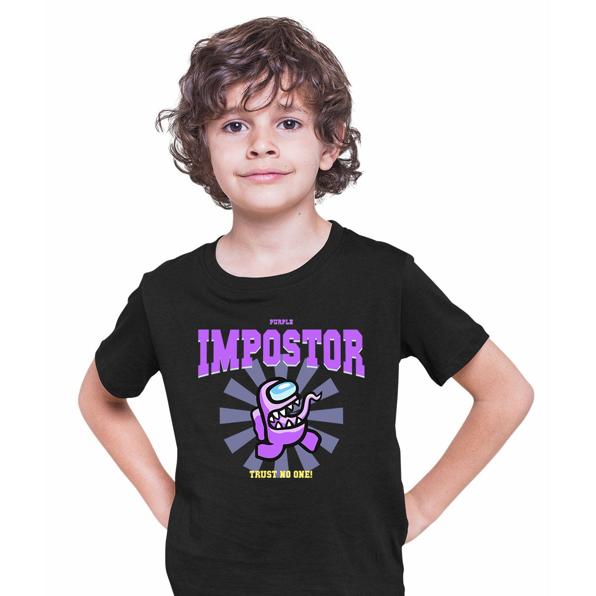 Purple Impostor Among Us Gamer Funny Trust No One T-shirt for Kids - Kuzi Tees