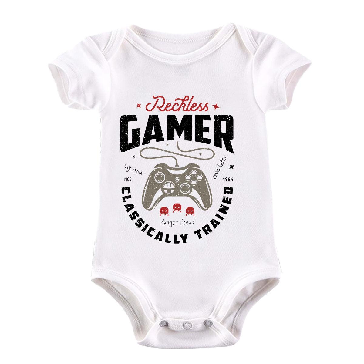 Gaming T-Shirt Old School Gamer Retro Video Game Reckless Player Baby & Toddler Body Suit - Kuzi Tees