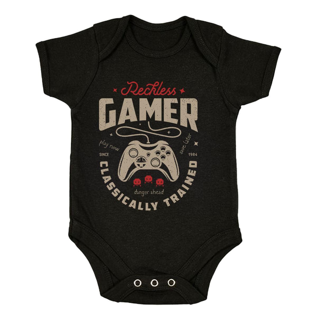 Gaming T-Shirt Old School Gamer Retro Video Game Reckless Player Baby & Toddler Body Suit - Kuzi Tees