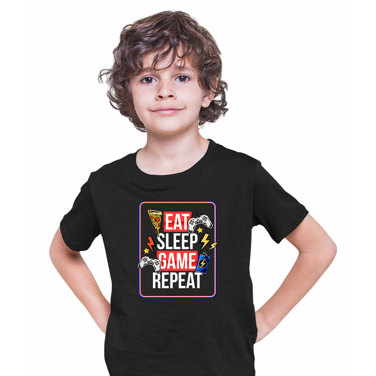 Retro Game 80's Collection Two Eat Sleep Repeat Typography T-shirt for Kids - Kuzi Tees