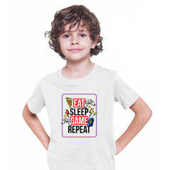 Retro Game 80's Collection Two Eat Sleep Repeat Typography T-shirt for Kids - Kuzi Tees
