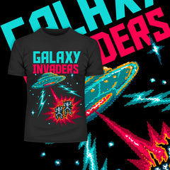 Retro Tee Galaxy Invaders Pixel Art T-Shirt for Geeks and Retro fans - Kuzi Tees