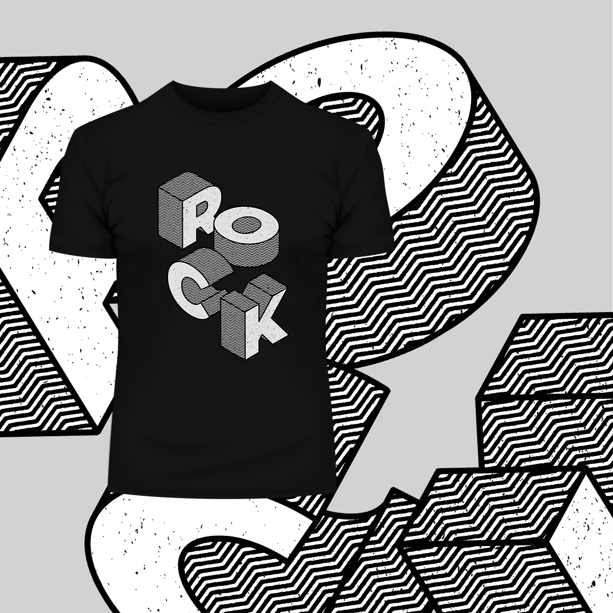 Rock Will Never Die-Isometric Music Typography Unisex Black & White Tee - Kuzi Tees