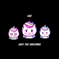 Sad Emoji Reaction Save the Unicorns Unisex Black and White Tee - Kuzi Tees