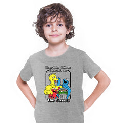 Sesame Street Everything I Know I Learned On The Streets Kids T-shirt Grey