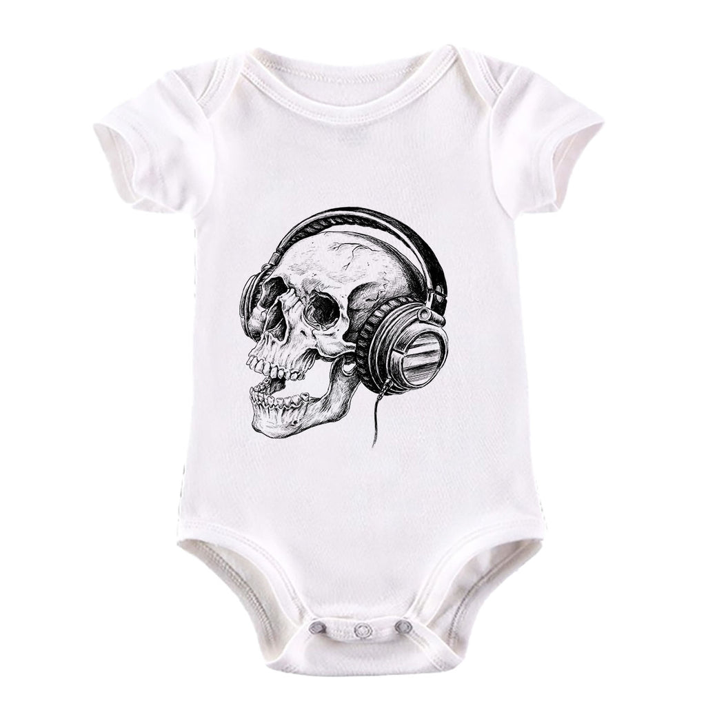 Skull Headphones DTG Printed Band Skeleton Music Retro Baby