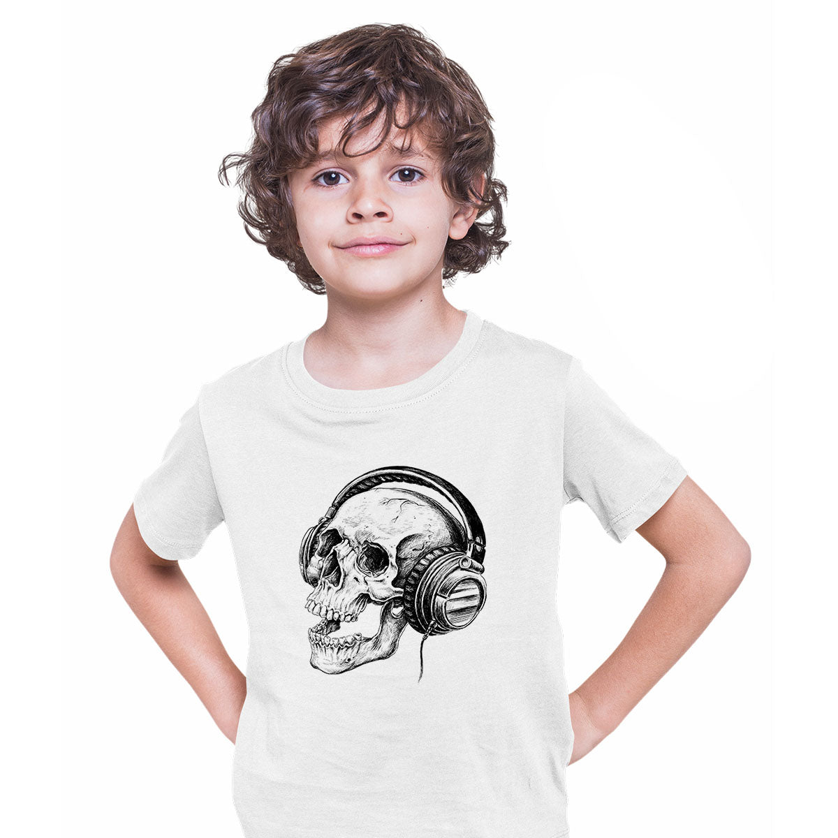 Skull Headphones DTG Printed Band Skeleton Music Retro T-shirt for Kids - Kuzi Tees