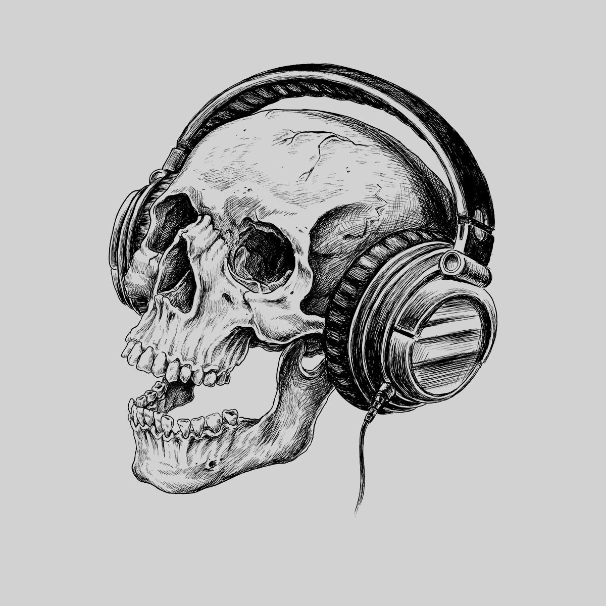 Skull Headphones DTG Printed Mens Tee S-3XL Band Skeleton Music Retro Unisex T-Shirt - Kuzi Tees