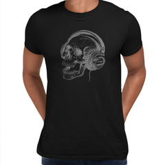 Skull Headphones DTG Printed Mens Tee S-3XL Band Skeleton Music Retro Unisex T-Shirt - Kuzi Tees