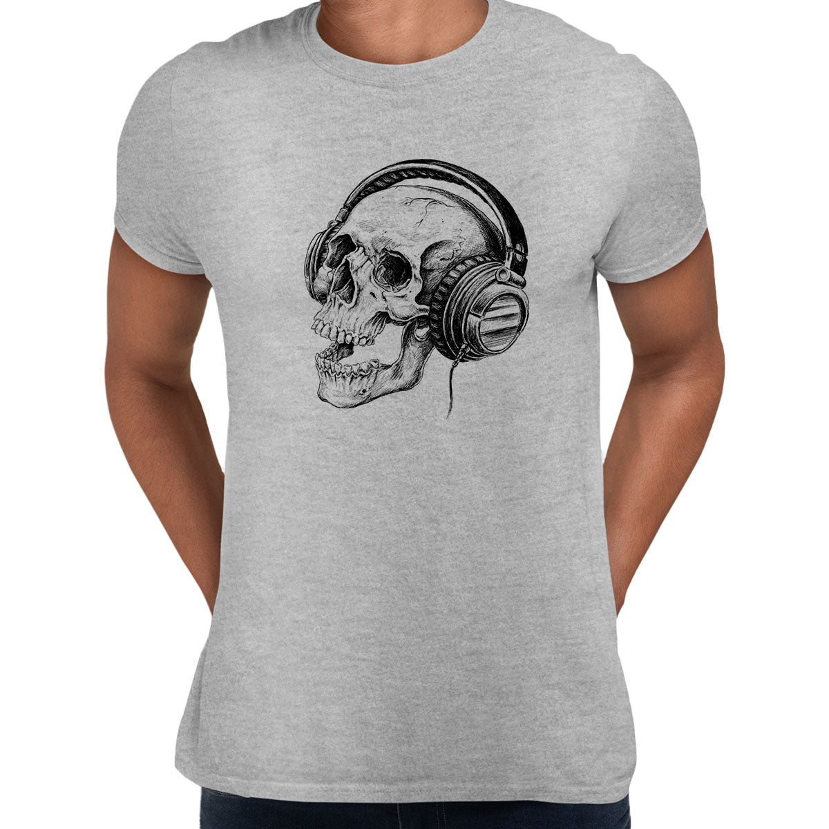 Skull Headphones DTG Printed Mens Tee S-3XL Band Skeleton Music Retro Unisex T-Shirt - Kuzi Tees