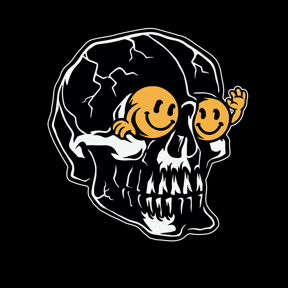 Skull T-Shirt Gothic Skeleton Funny Novelty Happy face Kid's Tee - Kuzi Tees