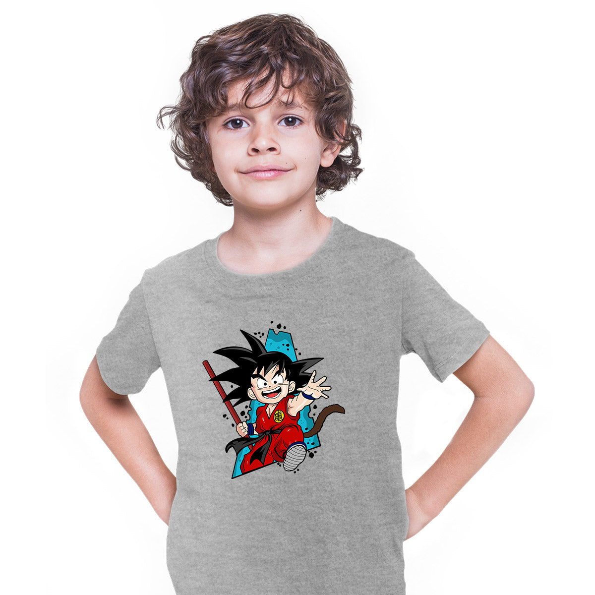 Son Goku Chibi Dragon Ball T-shirt Manga Anime Kids Gift Kids T-shirt Grey