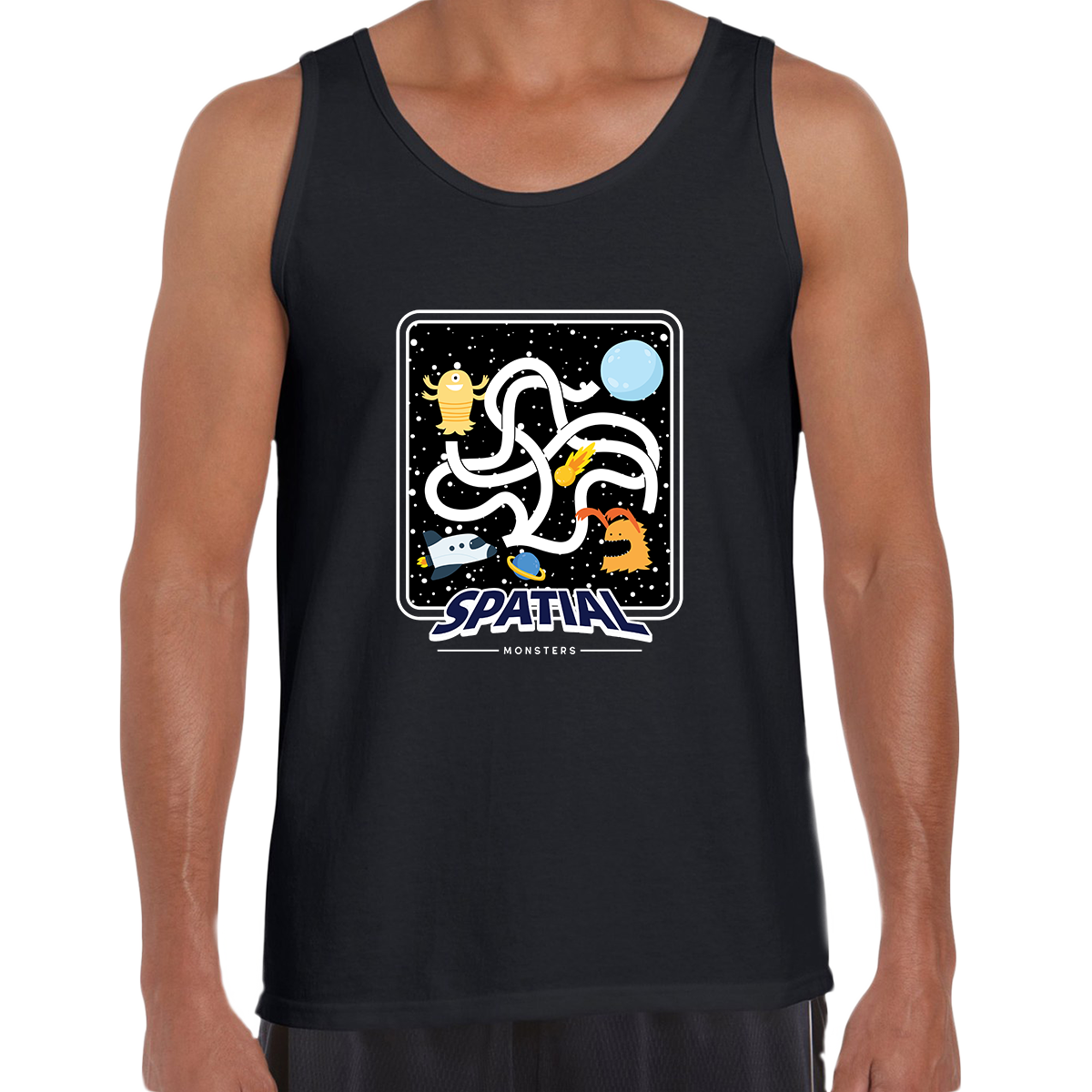 Space Retro Spatial Monster Game Shooter Unisex Black Tank Top - Kuzi Tees