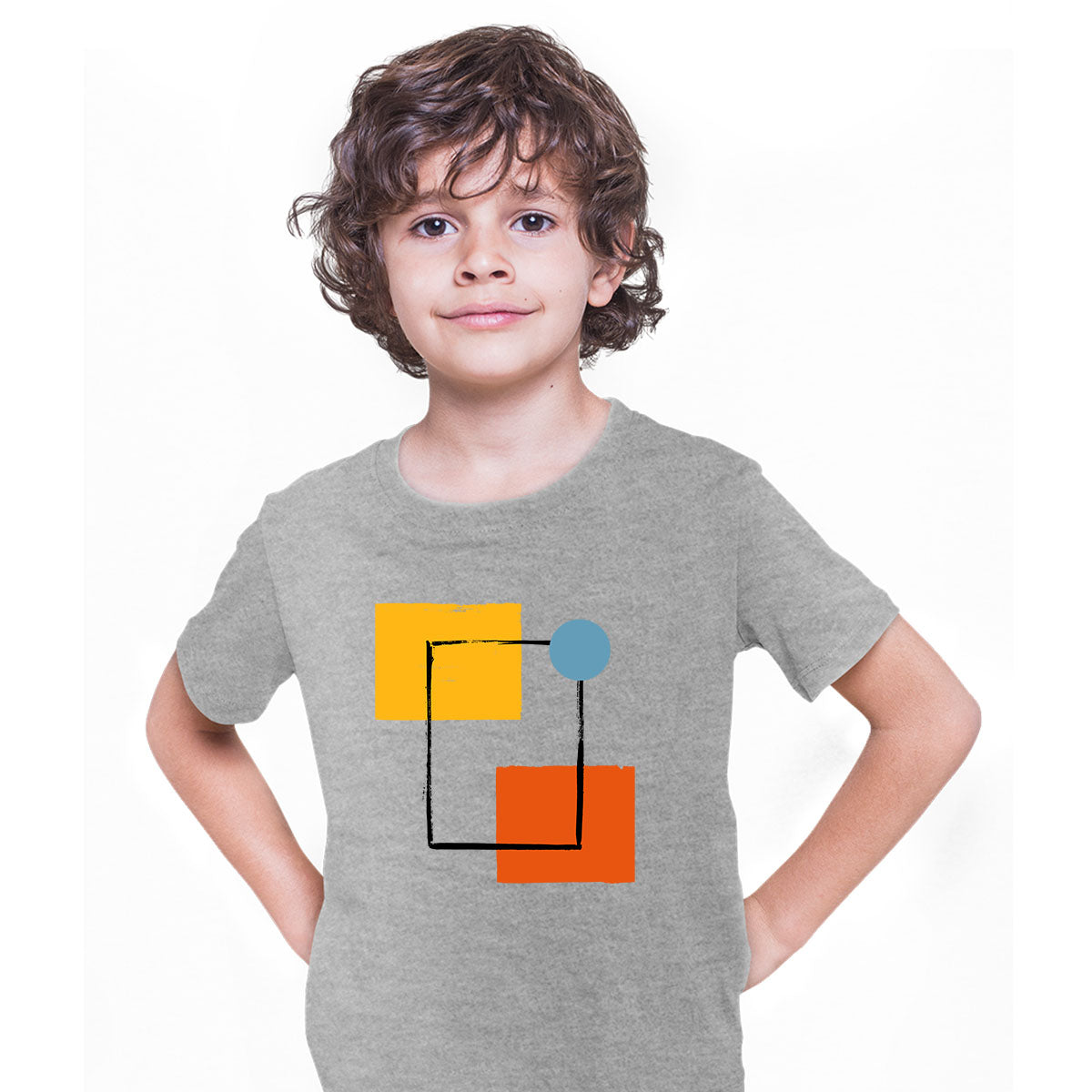 Shapes Minimal Colorful Art Print T-Shirt Abstract Design Short Sleeve Funny T-shirt for Kids - Kuzi Tees