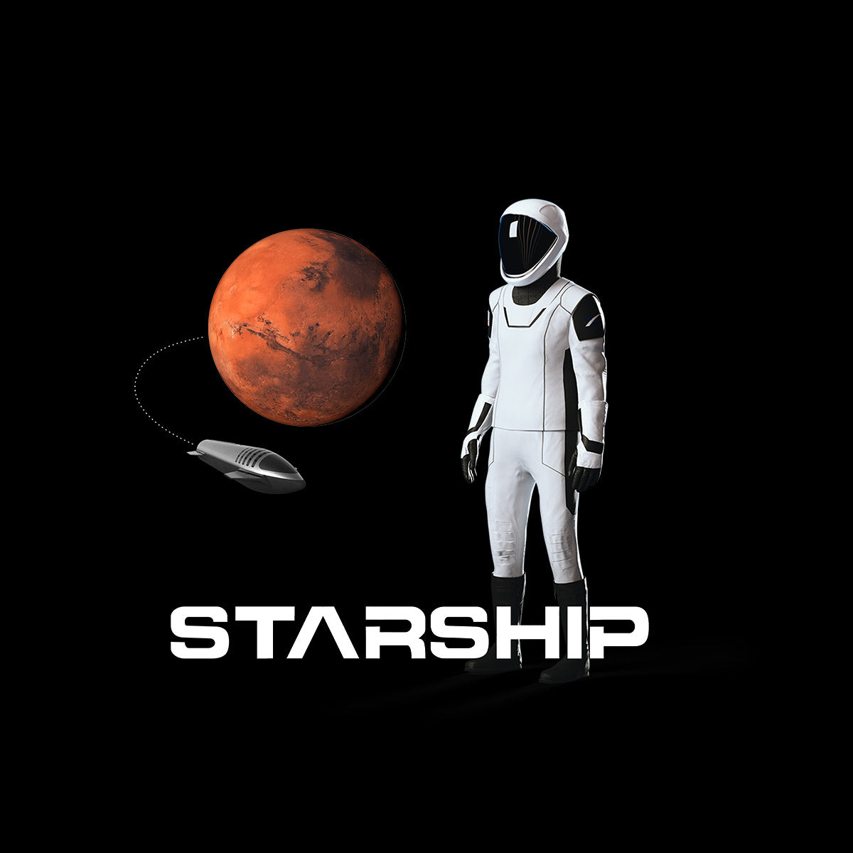 Starship SpaceX Human Astronaut Mars Launch & Land  Black T-shirt