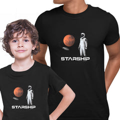 Starship SpaceX Human Astronaut Mars Launch & Land  Black T-shirt Scientist Gift