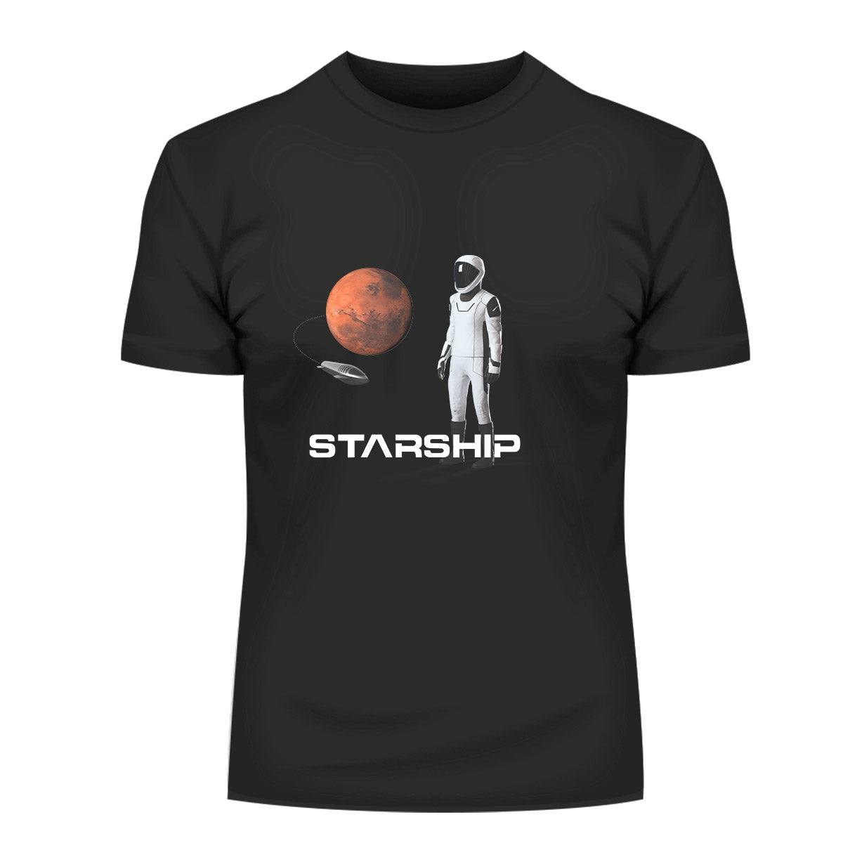 Starship SpaceX Human Astronaut Mars Launch & Land  Black T-shirt