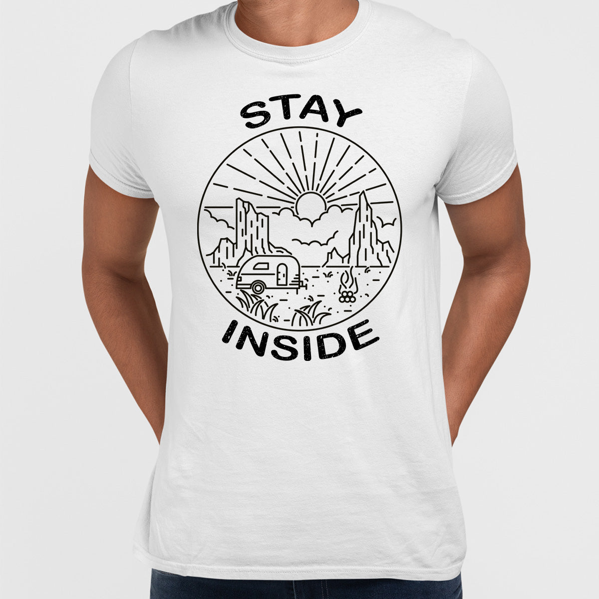 Stay Inside T-shirt - Van, Outdoor, Camping & Fire Pit Minimal Illustration - Kuzi Tees
