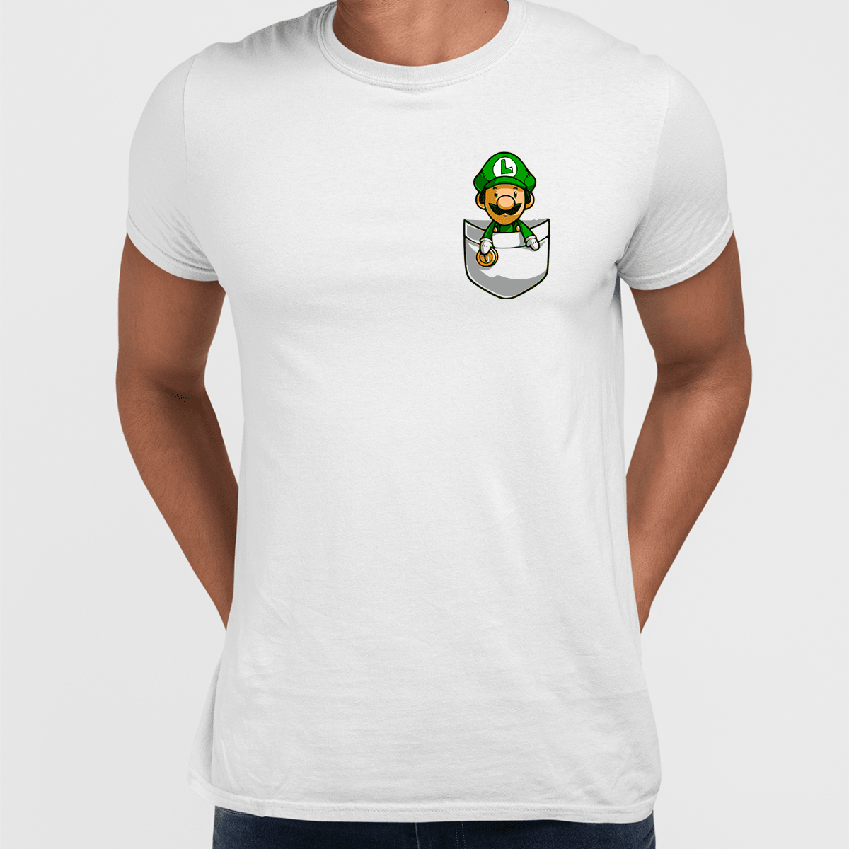 Cute Mario Bros Luigi in the pocket Tee Nintendo SNES for All retro Minds - Kuzi Tees